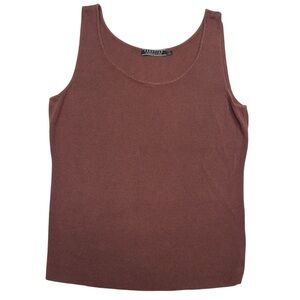 Peruvian Connection Knitted Tank Top Pima Cotton Bamboo Women's L Brown Ribbed